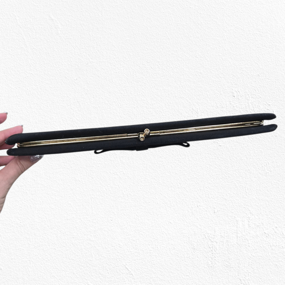 1940s Vintage Black Evening Clutch Kiss Lock Vintage Slim Formal Handbag USA - Picture 3 of 12